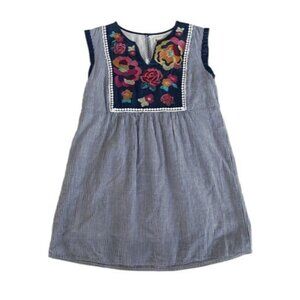 Savanna Jane Size Small Dress Blue Striped Embroidered Tunic Tank Lined Summer